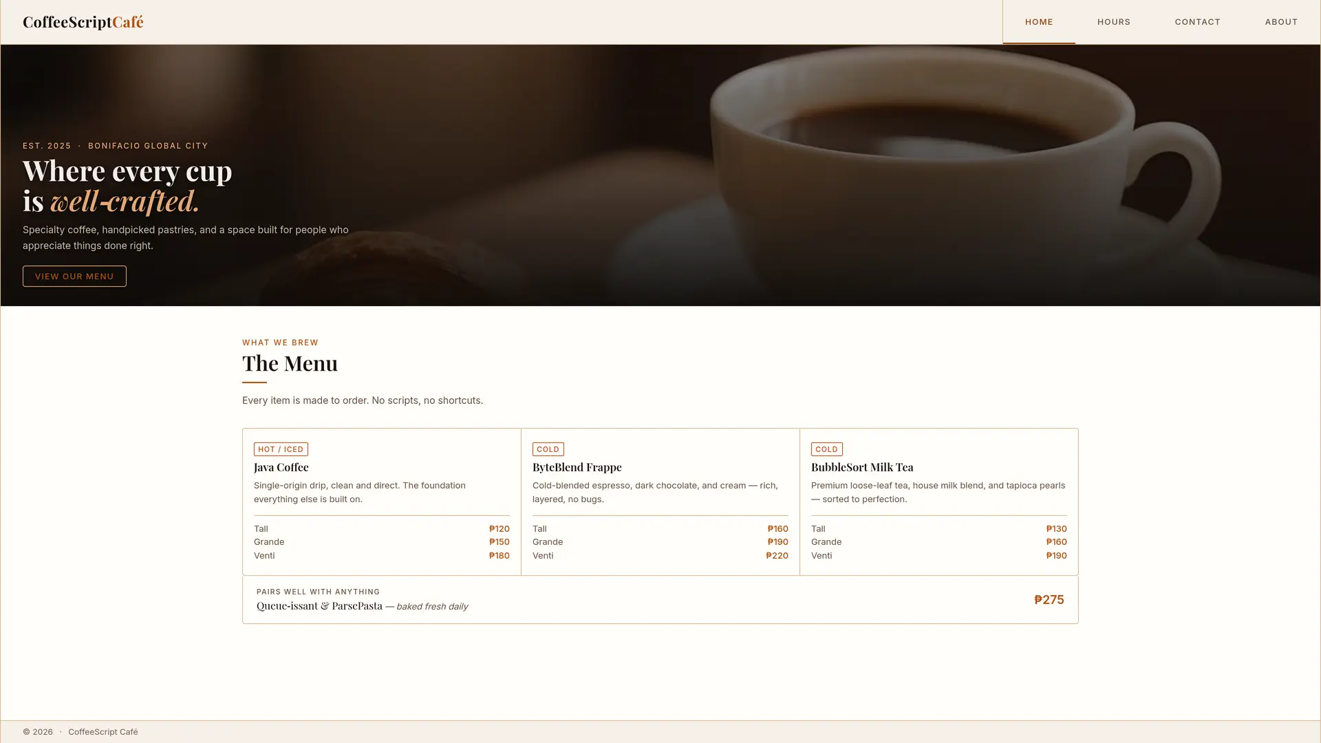 CoffeeScript Café website interface