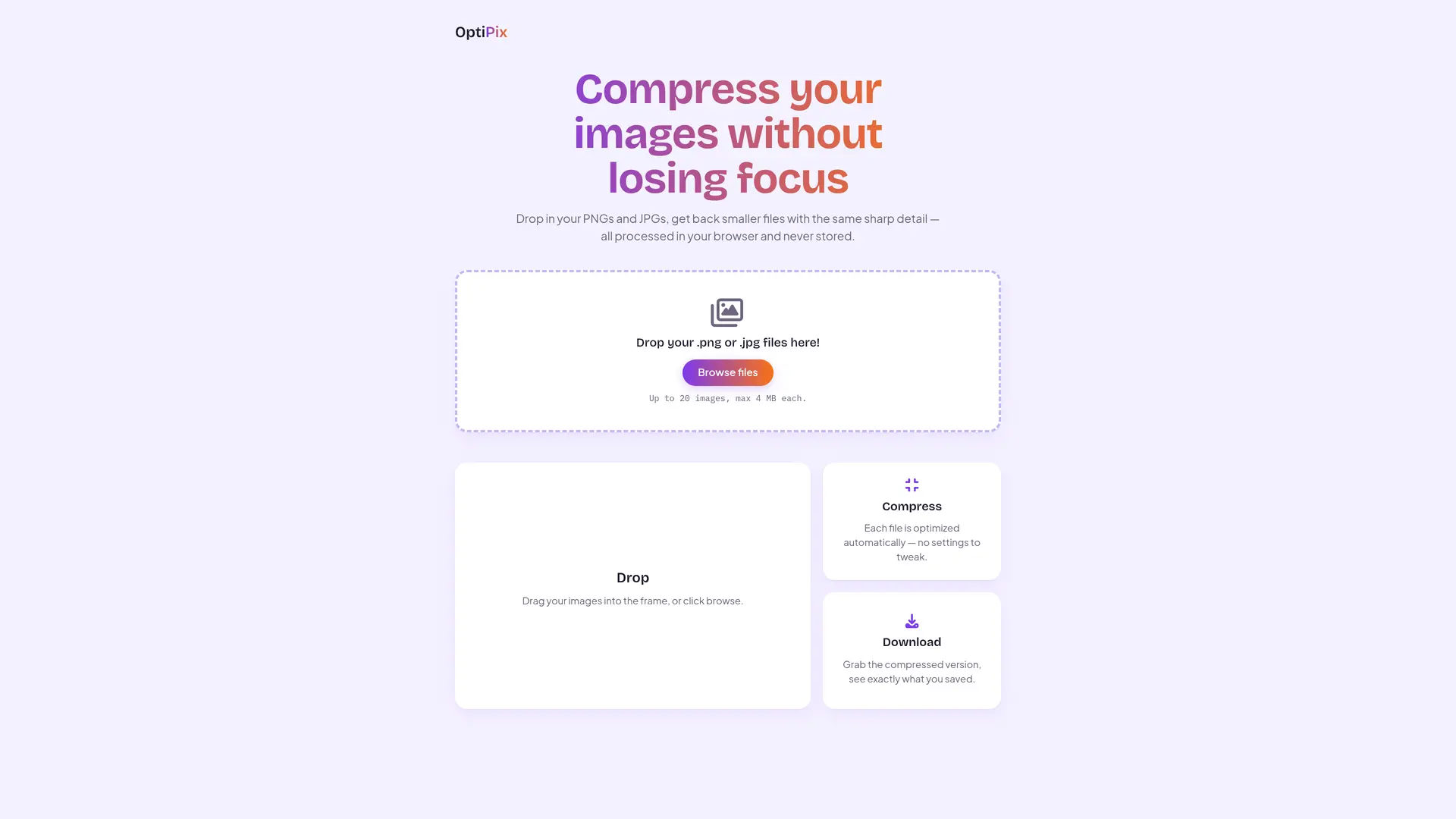 OptiPix image compression tool interface